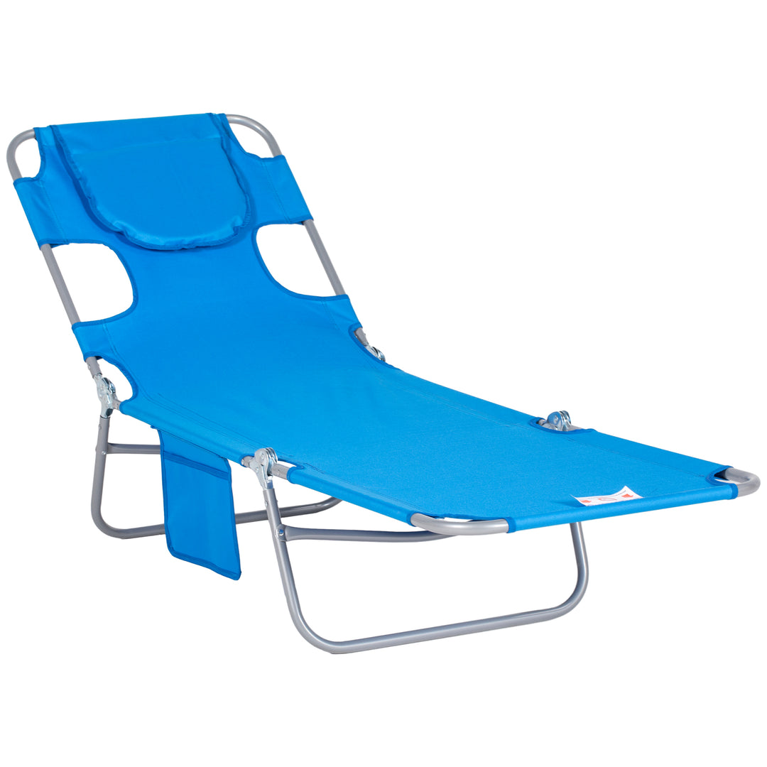 Beach Chaise Lounge with Face Cavity & Arm Slots, Portable Sun Lounger, Reclining Lounge Chair 5-position Adjustable Backrest, Blue