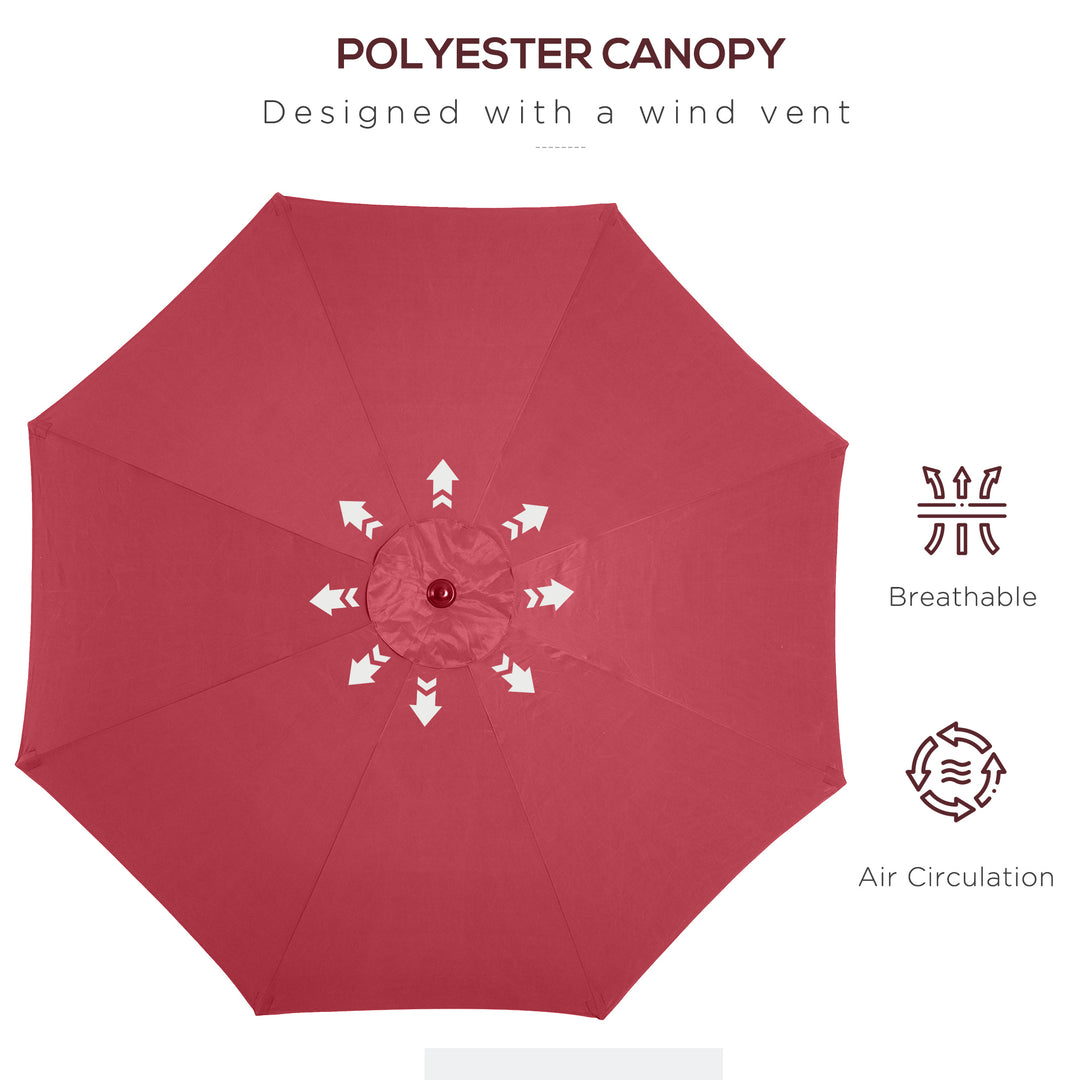 3(m) Tilting Parasol Garden Umbrellas, Outdoor Sun Shade with 8 Ribs, Tilt and Crank Handle for Balcony, Bench, Garden, Wine Red