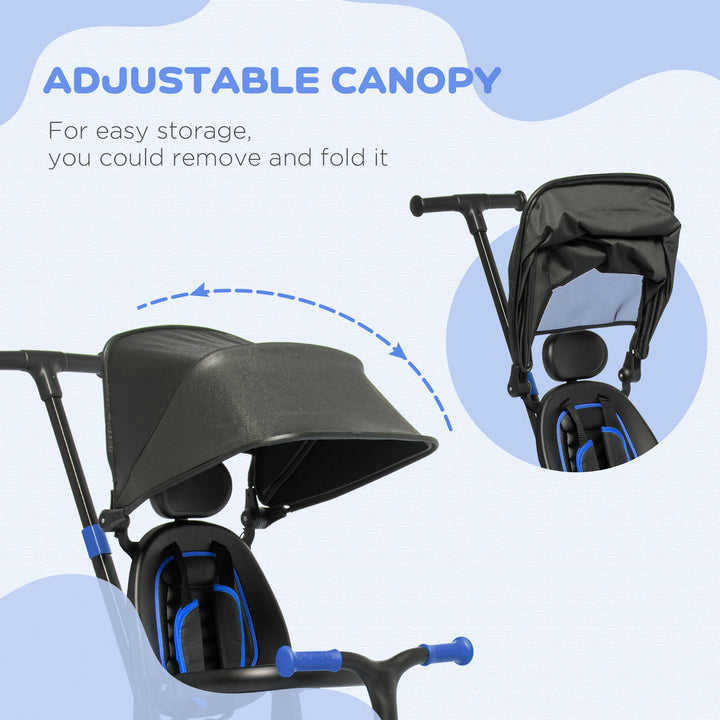 3-in-1 Tricycle for Kids with Aluminium Frame, Baby Trike with Adjustable Push Handle, Canopy and Seat Angle for 18-48 Months, Blue