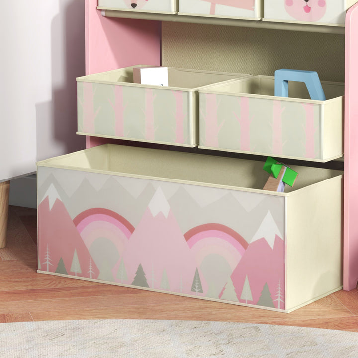 Kids Storage Units with 6 Fabric Bins, Childrens Toy Storage Organiser - Pink