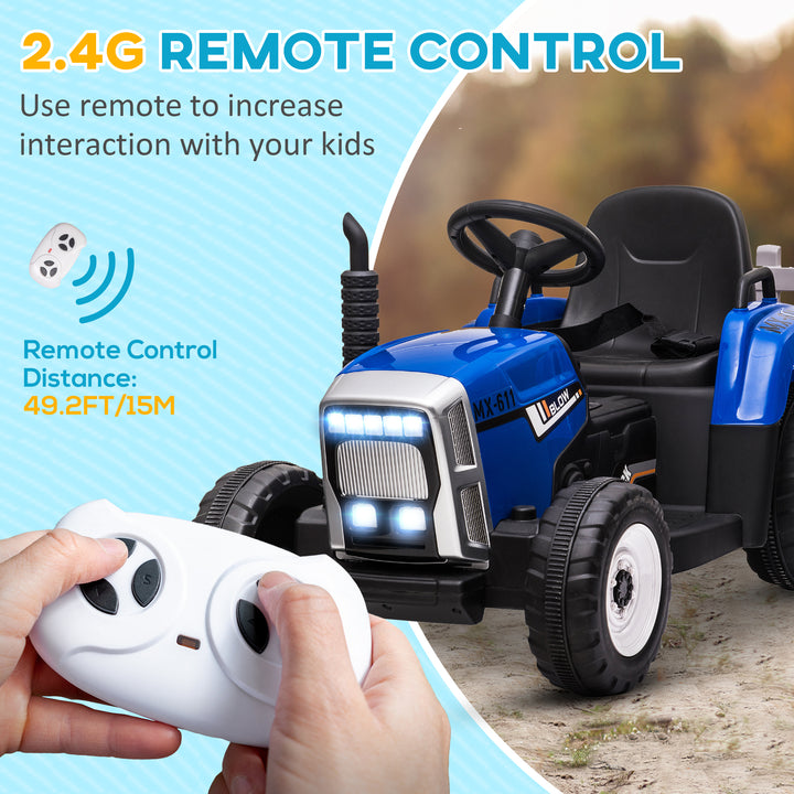 Electric Ride on Tractor with Detachable Trailer, 12V Kids Battery Powered Electric Car with Remote Control, Music Start up Sound and Horn, Lights, for Ages 3-6 Years - Blue