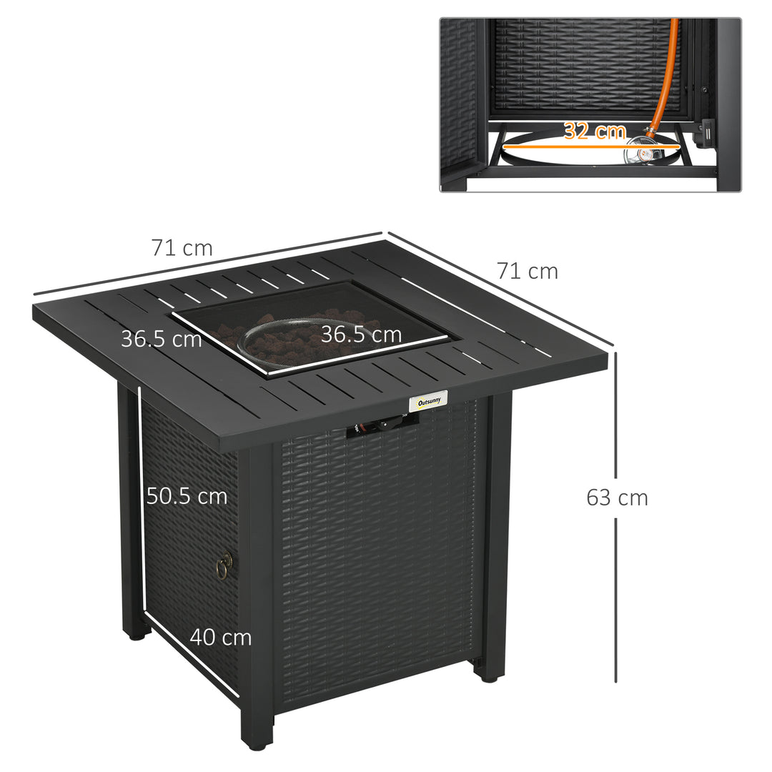 Rattan-style Propane Gas Fire Pit Table with 50,000 BTU Burner, Square Smokeless Firepit Patio Heater with Thermocouple, Waterproof Cover