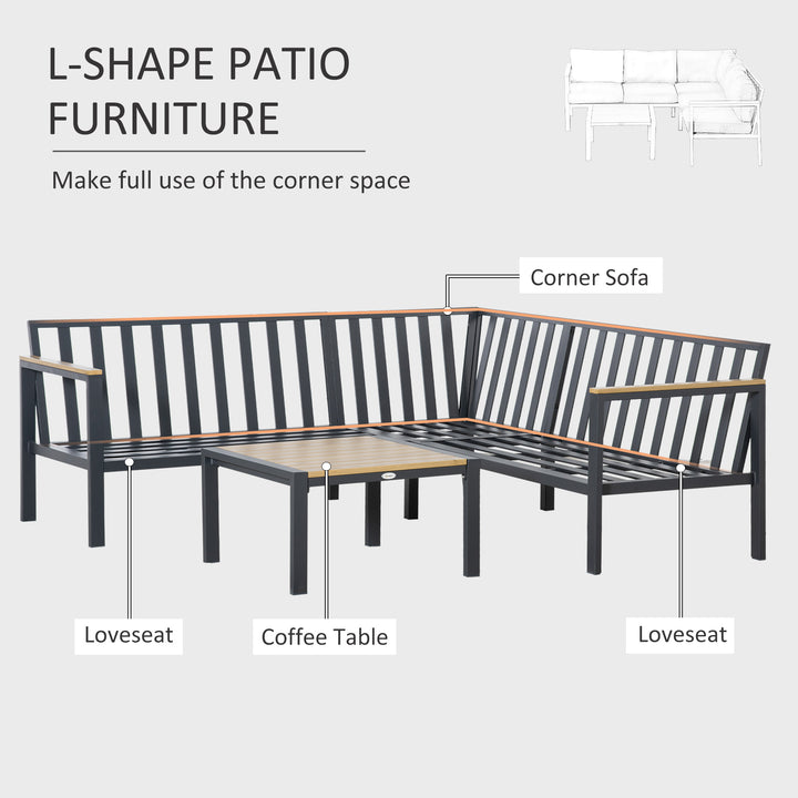5 Seater L Shape Aluminium Garden Furniture Corner Sofa Set with Coffee Table, Outdoor Conversation Furniture Set w/ Cushions, Dark Grey