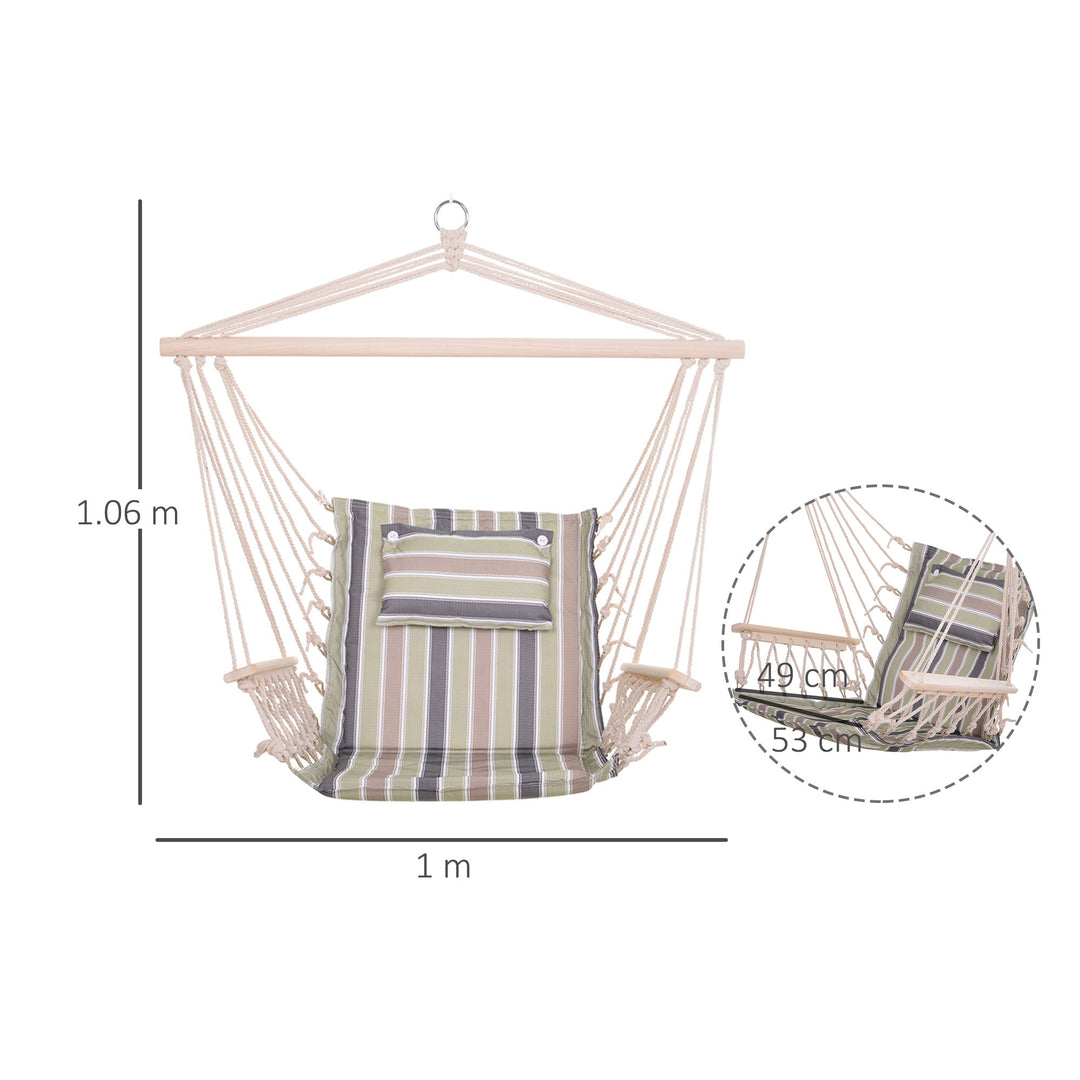 Garden Outdoor Hanging Hammock Chair Thick Rope Frame Wooden Arms Safe Wide Seat Garden Outdoor Spot Stylish Multicoloured stripes