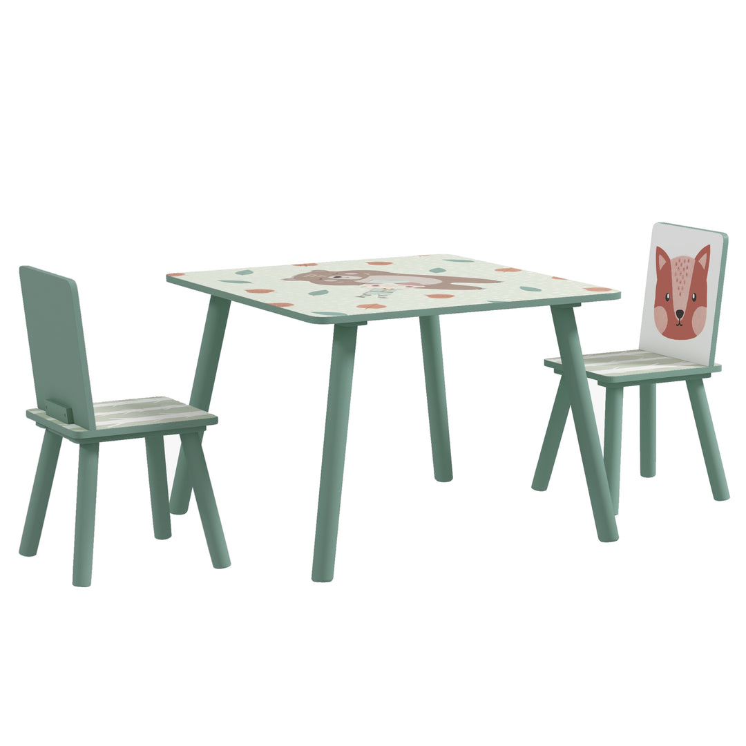 Kids Table and Chairs, Children Desk with 2 Chairs - Green