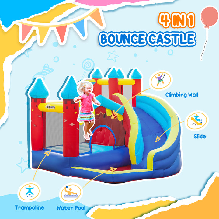 Outsunny 4 in 1 Kids Bounce Castle Large Inflatable House Trampoline Slide Water Pool Climbing Wall for Kids Age 3-8, 2.9 x 2.7 x 2.3m
