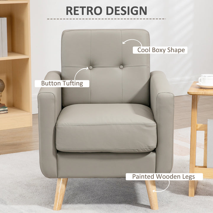 Modern Accent Chair, Tufted Living Room Chairs, PU Leather Armchair-Grey