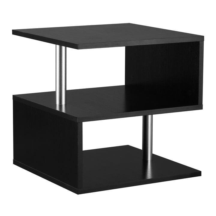 End Table S shape 2 Tier Storage Shelves Organizer Versatile Home office furniture (Black)