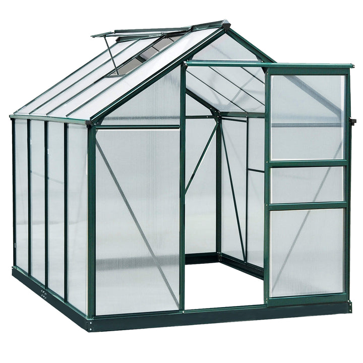 Large Walk-In Greenhouse Aluminium Frame Greenhouse Garden Plants Grow Galvanized Base w/ Slide Door, 6 x 8 ft