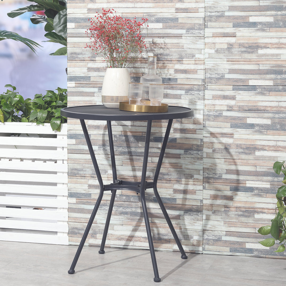 Outsunny 60cm Garden Round Table Metal Outside Bistro Table with Mesh Tabletop for Garden Balcony Deck, Dark grey