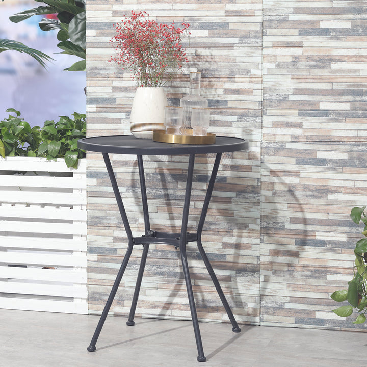 Outsunny 60cm Garden Round Table Metal Outside Bistro Table with Mesh Tabletop for Garden Balcony Deck, Dark grey