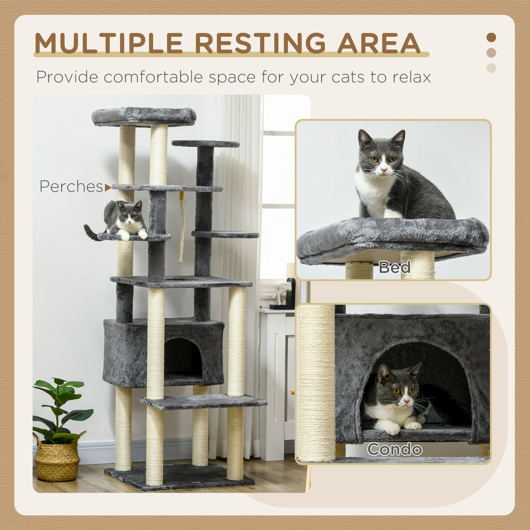 Cat Tree for Indoor Cats, Climbing Tower with Scratching Posts, Cat Bed-Grey