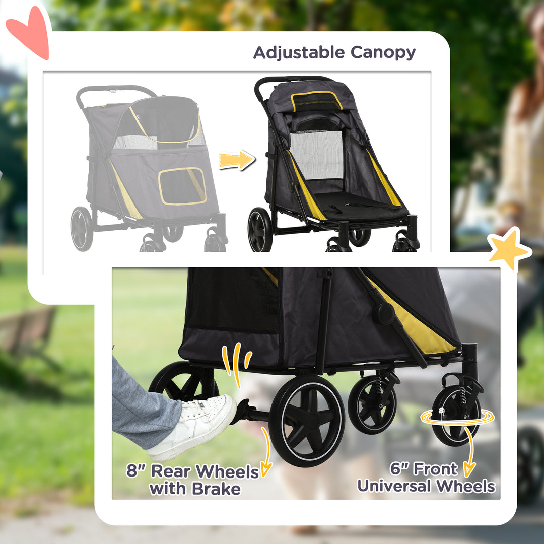 Pet Stroller with Universal Front Wheels, Shock Absorber, One Click Foldable Dog Cat Carriage with Brakes, Storage Bags, Mesh Window Dark Grey