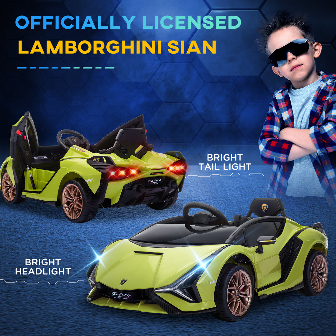 Compatible 12V Battery-powered Kids Electric Ride On Car Lamborghini SIAN Toy with Parental Remote Control Lights MP3 for 3-5 Years Old Green