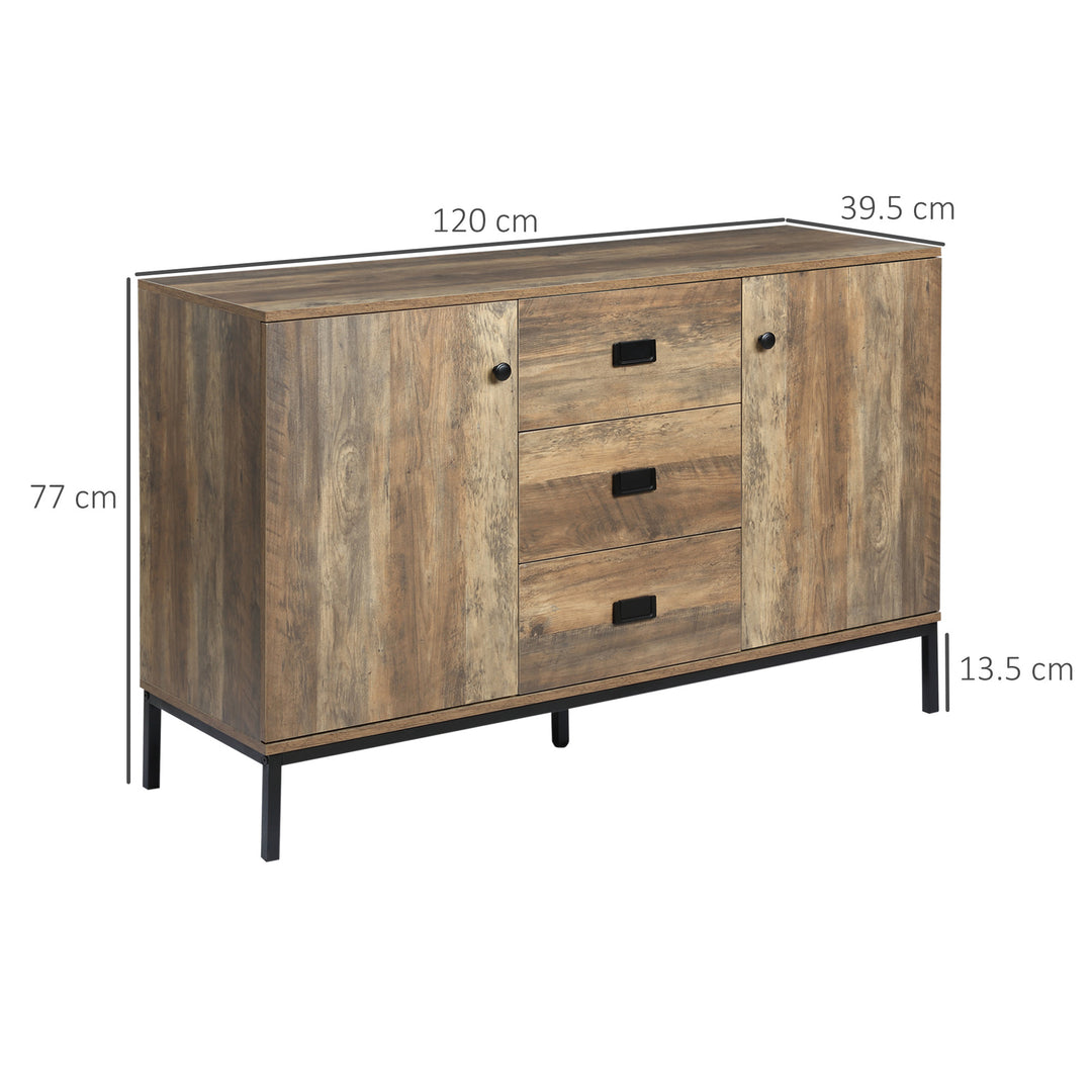 Industrial Sideboard, Storage Cabinet, Accent Cupboard with Drawers, Adjustable Shelves for Kitchen, Dining Room, Living Room, Distressed Brown