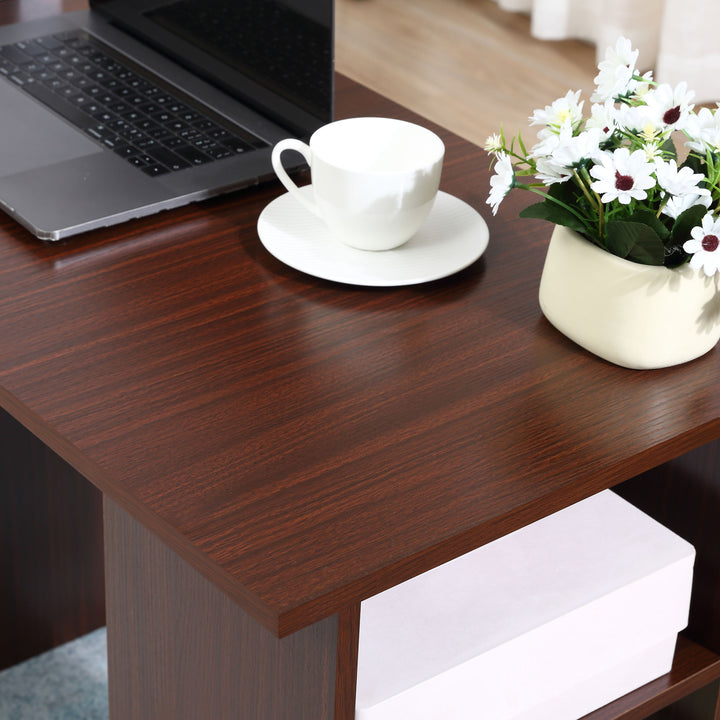 HOMCOM 120cm Computer Desk with Storage Shelves Drawers, Writing Table Study Workstation for Home Office, Walnut Brown