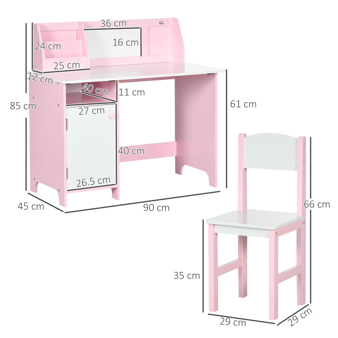 HOMCOM Kids Table and Chair Set Two-Piece Table and Chair Set Multi Use Toddler Furniture w/ Whiteboard - Pink