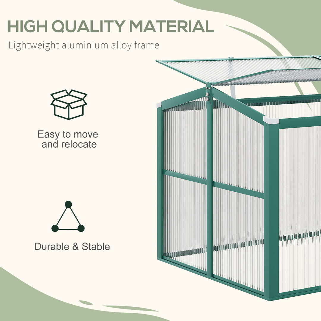 Aluminium Polycarbonate Greenhouse Cold Frame Grow House, Openable Top for Flowers and Vegetables, 130x70x61cm