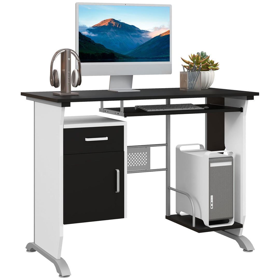 Computer Desk with Sliding Keyboard Tray Storage Drawers and Host Box Shelf Home Office Workstation (Black)