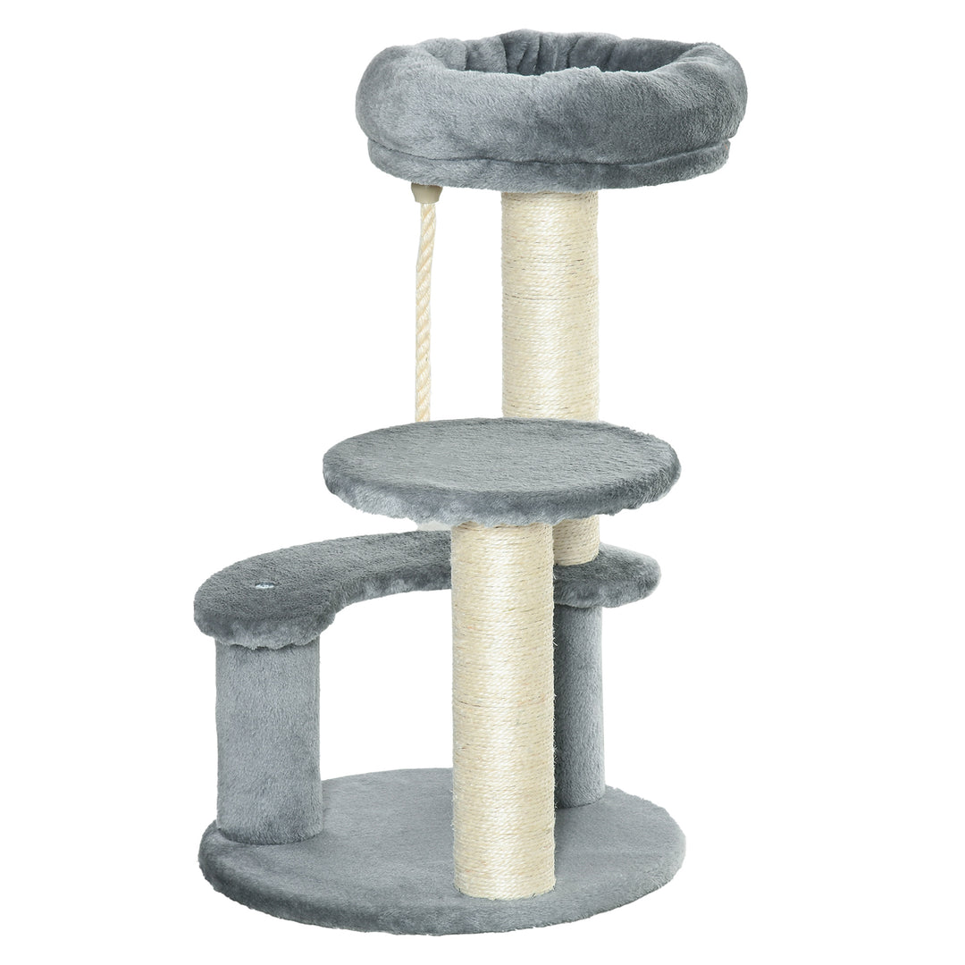 65 cm Cat Tree Kitty Scratcher Kitten Activity Center Scratching Post Playhouse 2 Perch w/Hanging Sisal Rope Grey