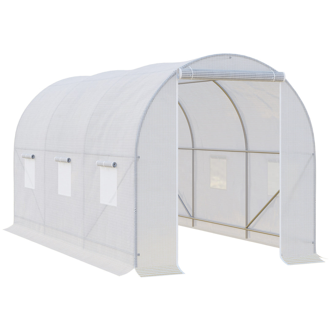 Outsunny Polytunnel Steel Frame Greenhouse Walk-in Greenhouse 3.5 L x 2 W x 2H m-White