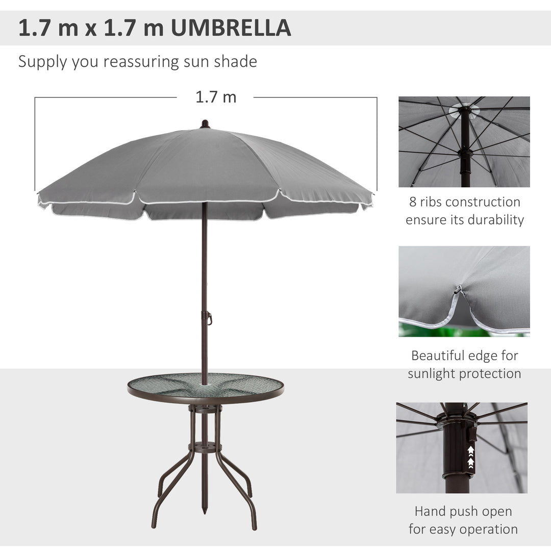 6 Piece Patio Dining Set with Umbrella, 4 Folding Dining Chairs & Round Tempered Glass Table for Garden, Backyard and Poolside, Grey