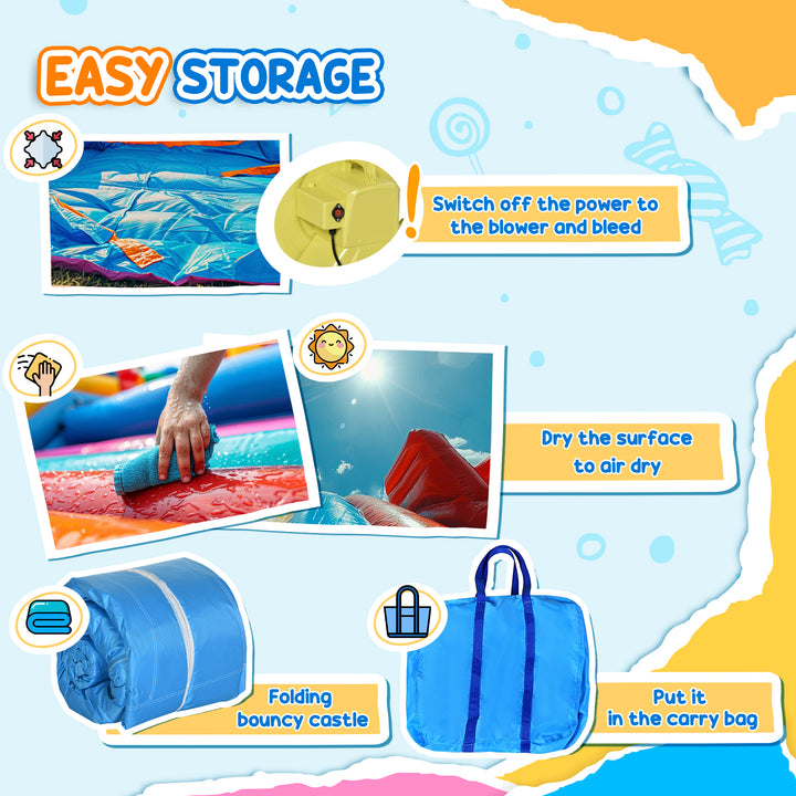 Outsunny Kids Inflatable Bouncy Castle Water Slide 6 in 1 Bounce House Jumping Castle Water Pool Gun Climbing Wall Basket for Summer Playland
