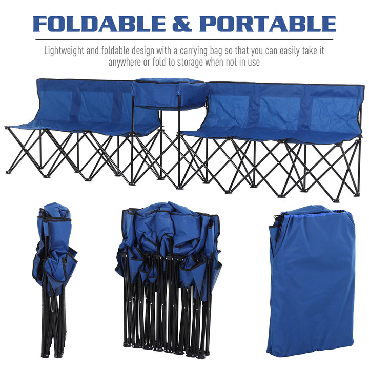 6-Seater Folding Steel Camping Bench w/ Cooler Bag Blue