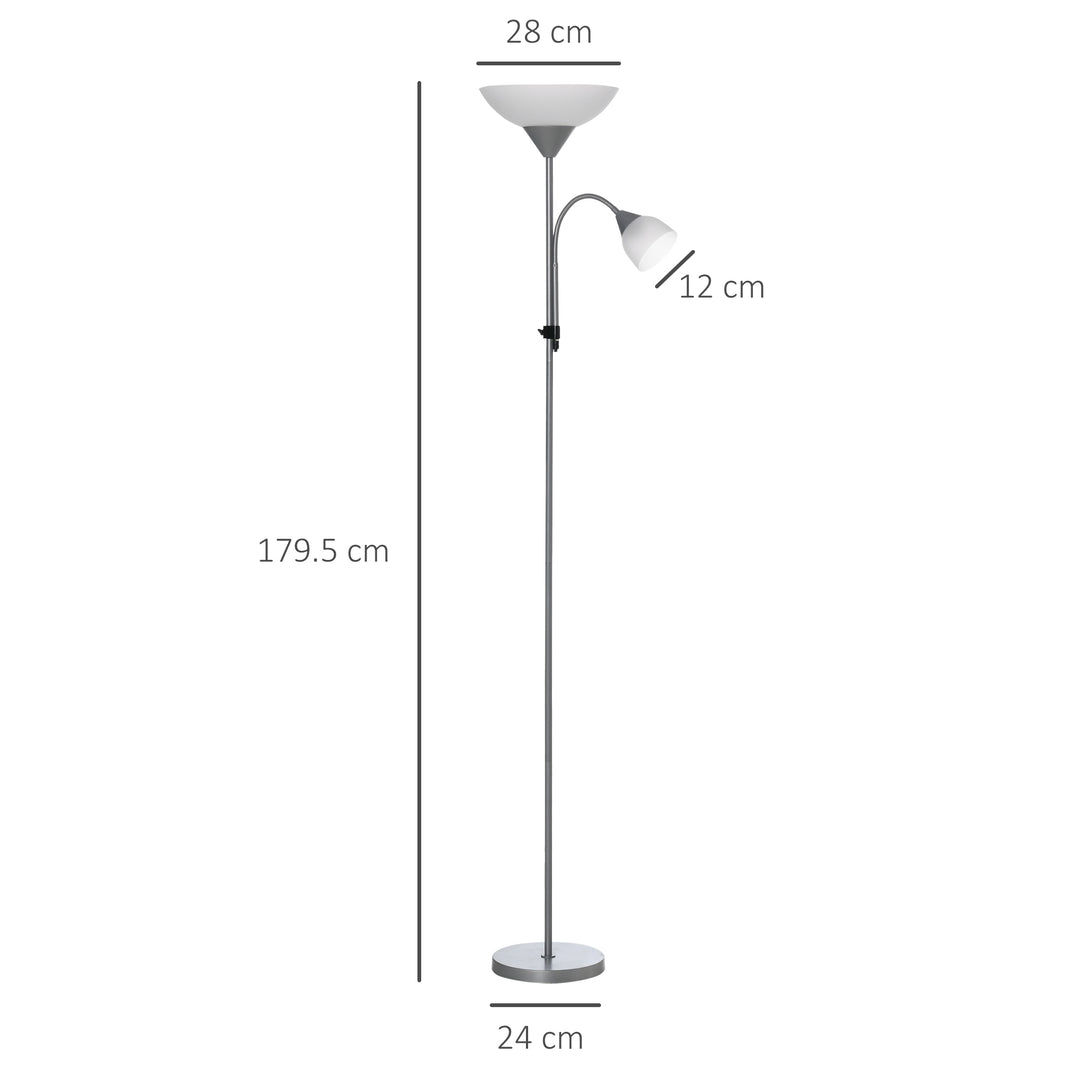 Modern Floor Reading Lamp 2 Adjustable Heads Light Steel Base Living Room Bedroom Office, 179.5cm