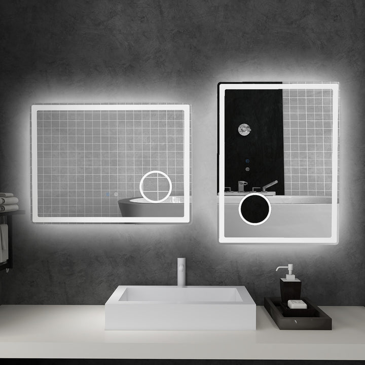 kleankin LED Bathroom Mirror with Dimming Lights, 3X Magnifying Mirror, Vanity Mirror with 3 Colour Front and Backlit