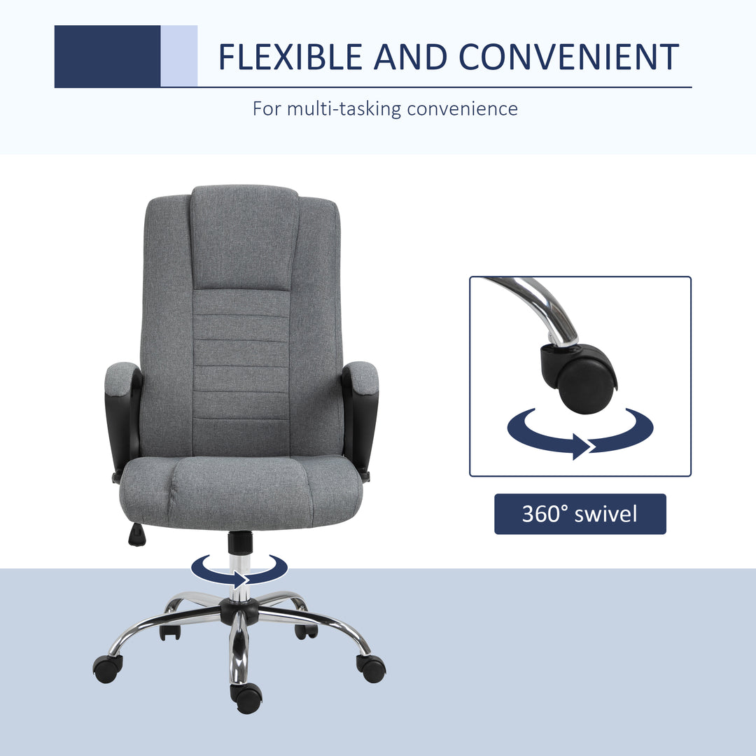 High Back Office Chair 360° Swivel Chair Adjustable Height Tilt Function Linen Deep Grey 62W x 62D x 110-119H cm