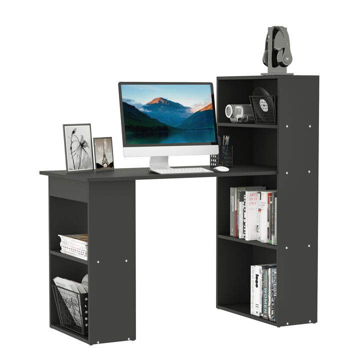 Modern Computer Desk Bookshelf  Writing Table Workstation PC Laptop Study Home Office 6 Shelves Black