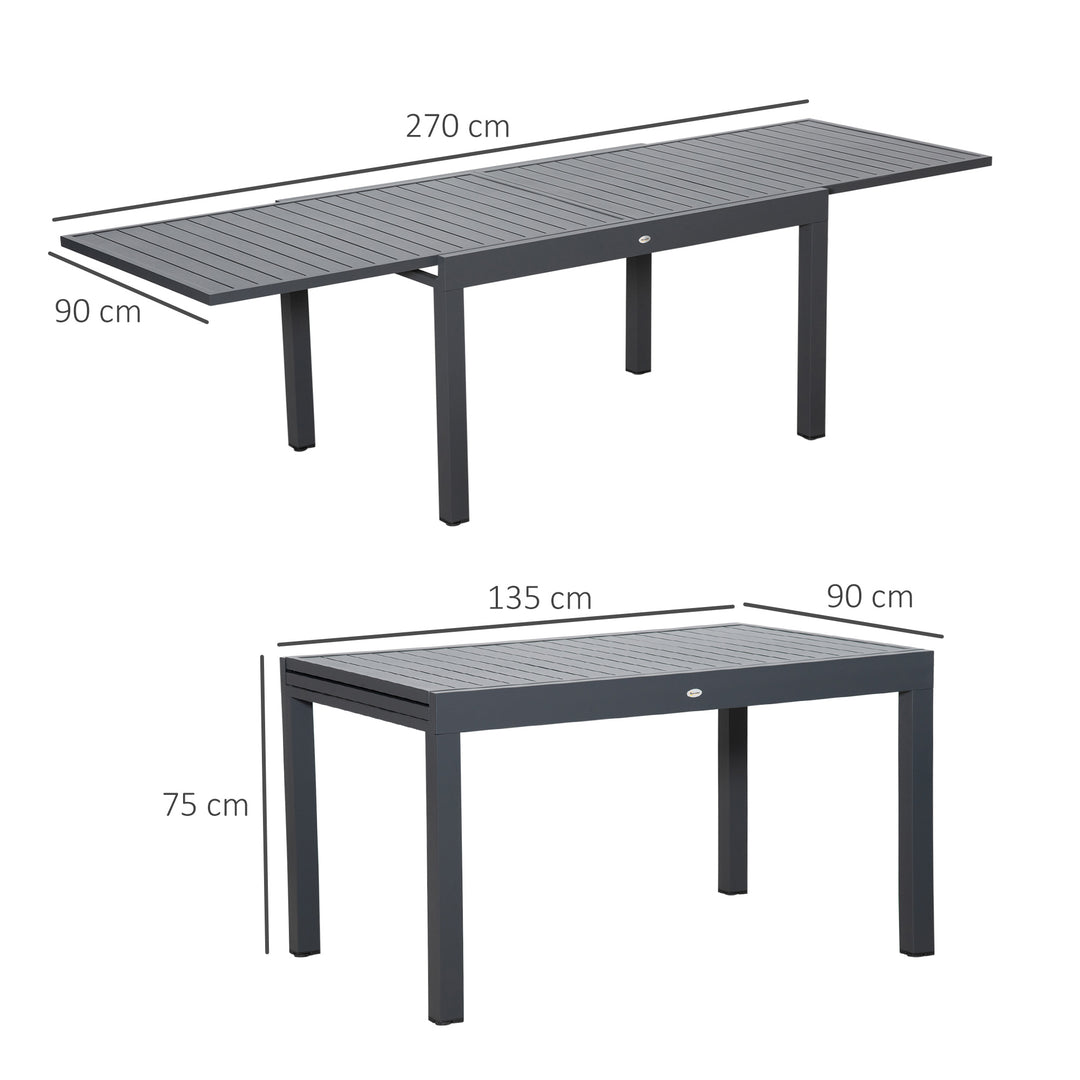 Extendable Garden Table, 10 Seater Outdoor Dining Table with Aluminium Frame for Lawn, Balcony and Backyard, Grey