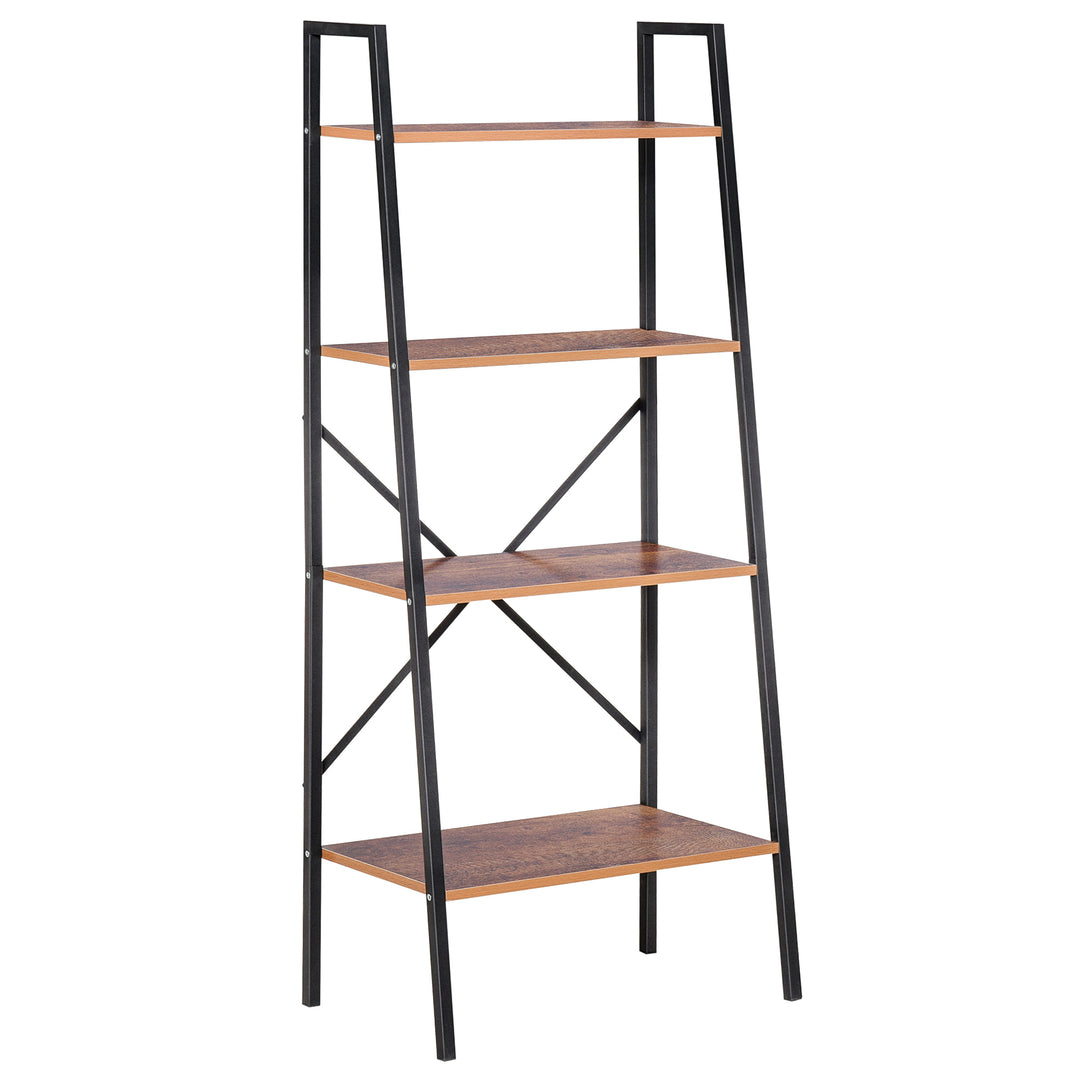 4-Tier Vintage Ladder Shelf Bookcase Wood Storage Rack Stand Plants Display Black brown