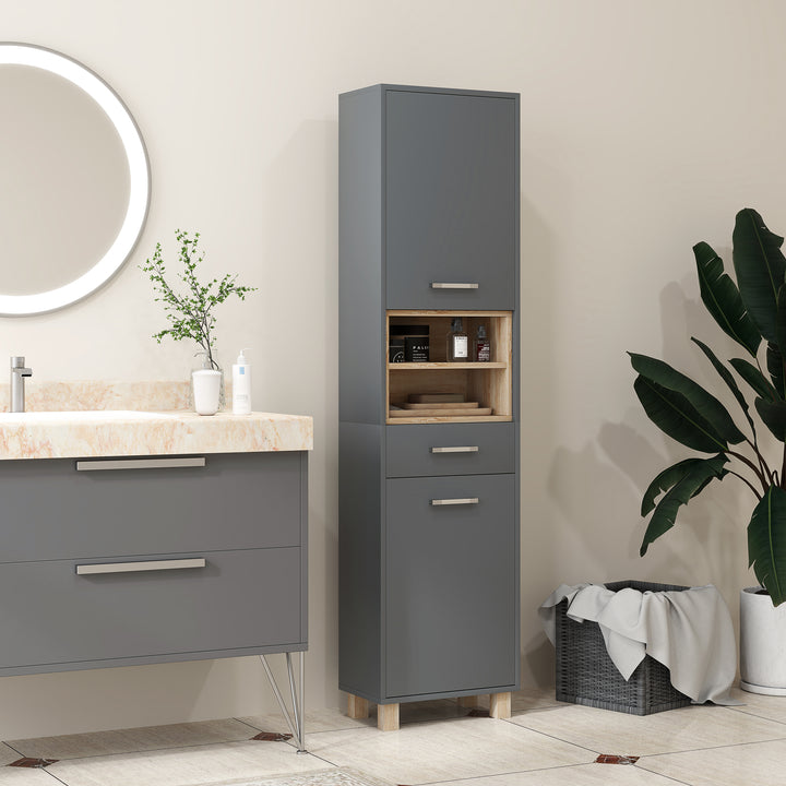 Tall Bathroom Storage Cabinet, Bathroom Storage Unit, Freestanding Bathroom Cabinet with Open Shelves and Drawer