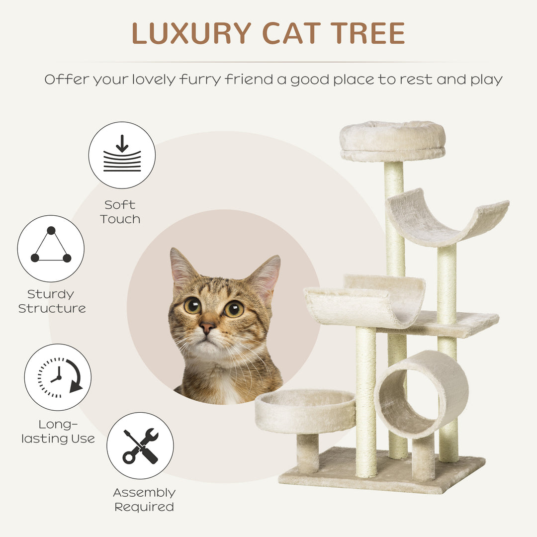 Cat Tree, Plush, 50Lx40Wx105H cm-Beige