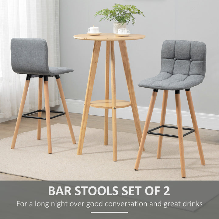 Bar stool Set of 2 Armless Button-Tufted Counter Height Bar Chairs with Wood Legs & Footrest, Grey