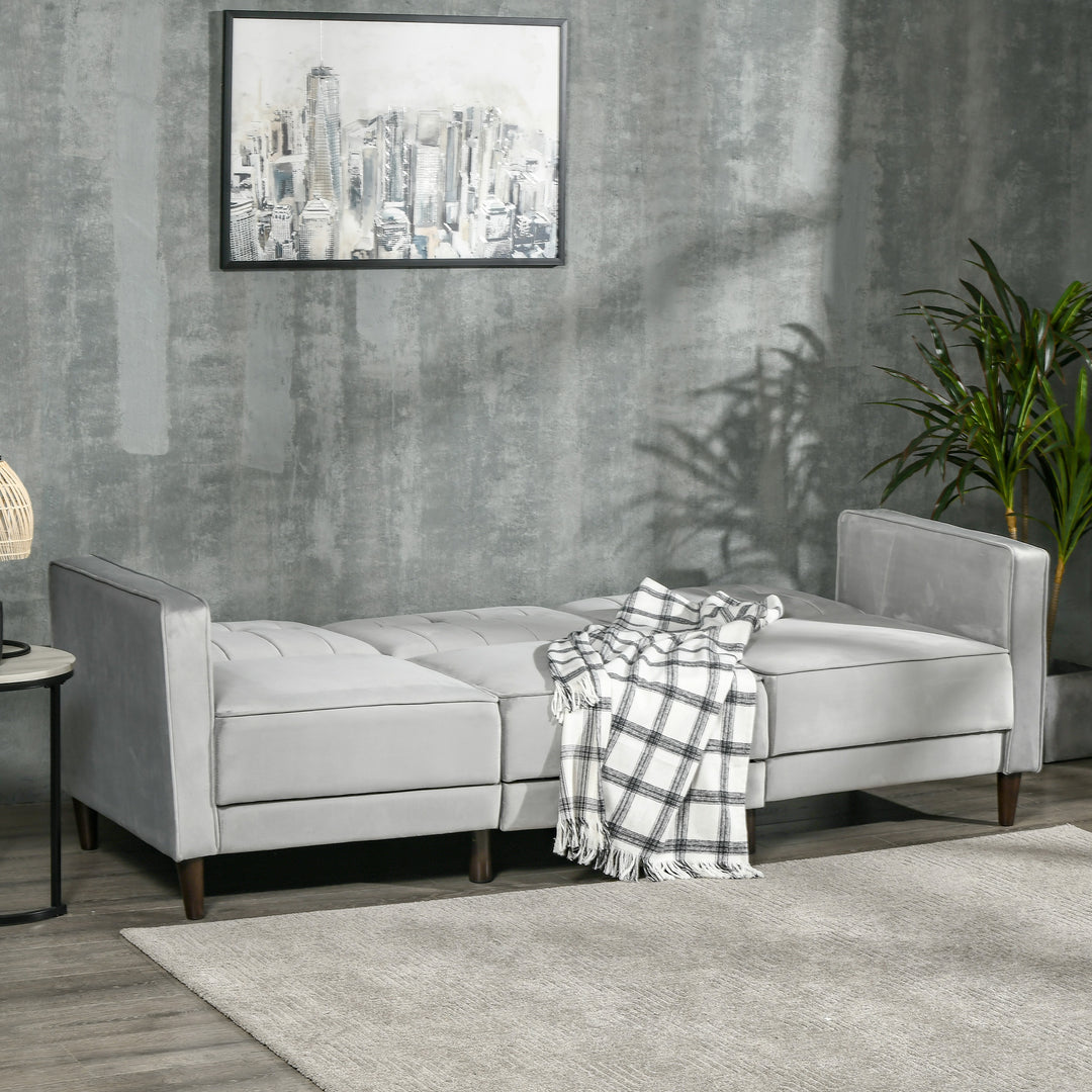 L Shape Sofa Bed Set with 3-Seater Sofa and Footstool, Corner Sofa Bed with Ottoman, Light Grey