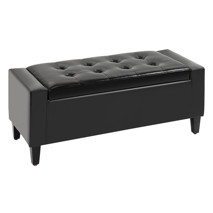 HOMCOM PU Leather Storage Ottoman Bench Storage Chest Tufted Ottoman Cube w/ Flipping Top 92L x 40W x 40H cm Black