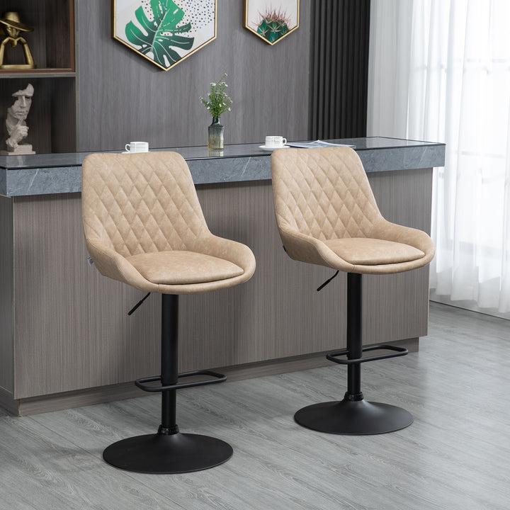 Retro Bar Stools Set of 2, Adjustable Kitchen Stool, Upholstered Bar Chairs with Back, Swivel Seat, Light Khaki