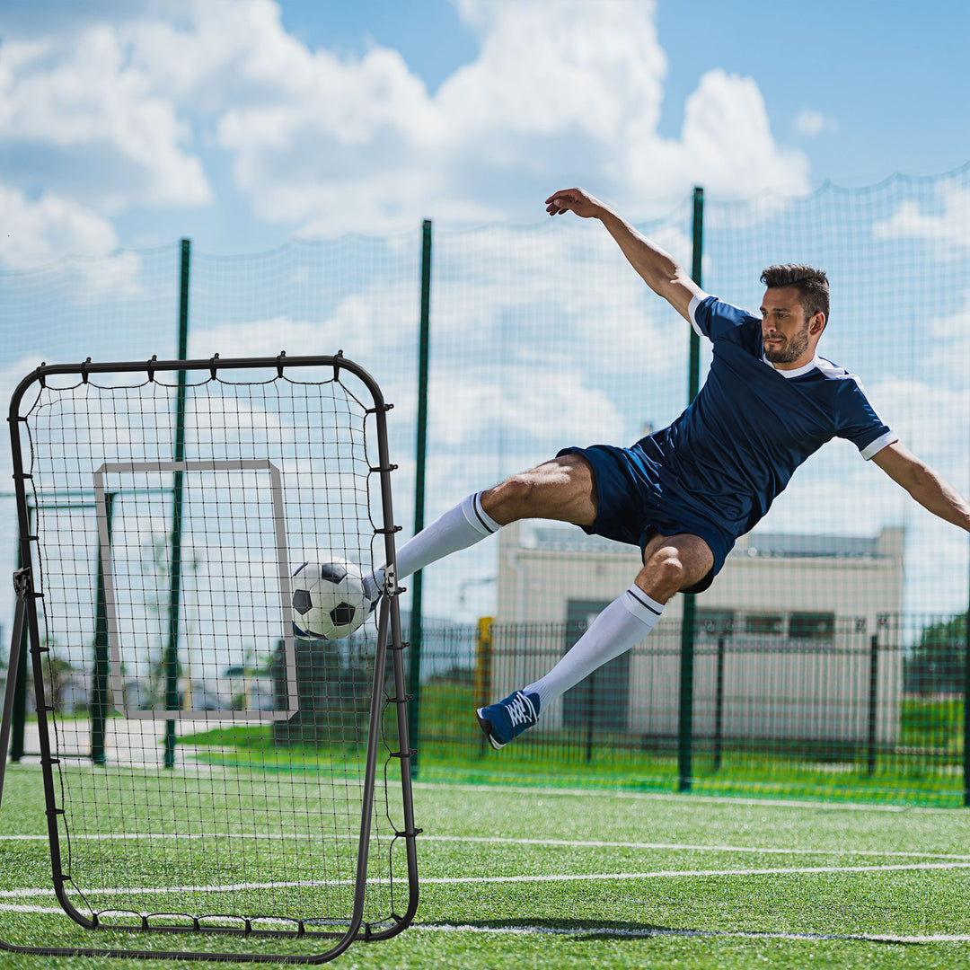 Foldable Football Rebounder Net, Football Goal Training Aid Soccer Kickback Target Zone Goal Play Adjustable Angles for  Kids & Adult Black