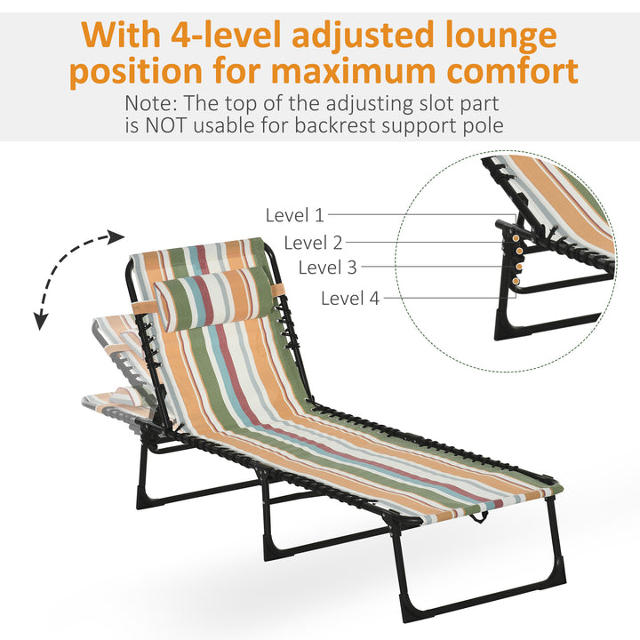 Folding Sun Lounger Beach Chaise Chair Garden Reclining Cot Camping Hiking Recliner with 4 Position Adjustable, Multicolored