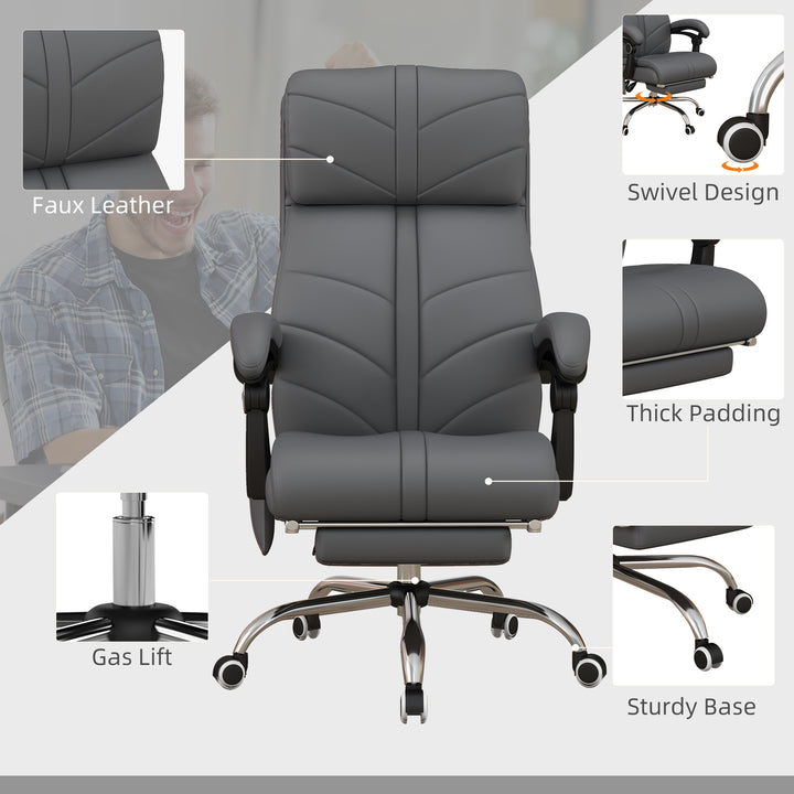 Vinsetto Vibration Massage Office Chair with Heat, PU Leather Computer Chair with Footrest, Armrest, Reclining Back, Grey