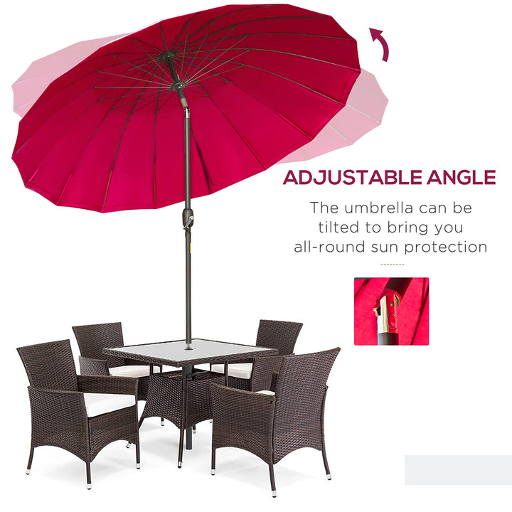 Outsunny Ф255cm Patio Parasol Umbrella Outdoor Market Table Parasol with Push Button Tilt Crank and Sturdy Ribs for Garden Lawn Backyard Pool Wine Red