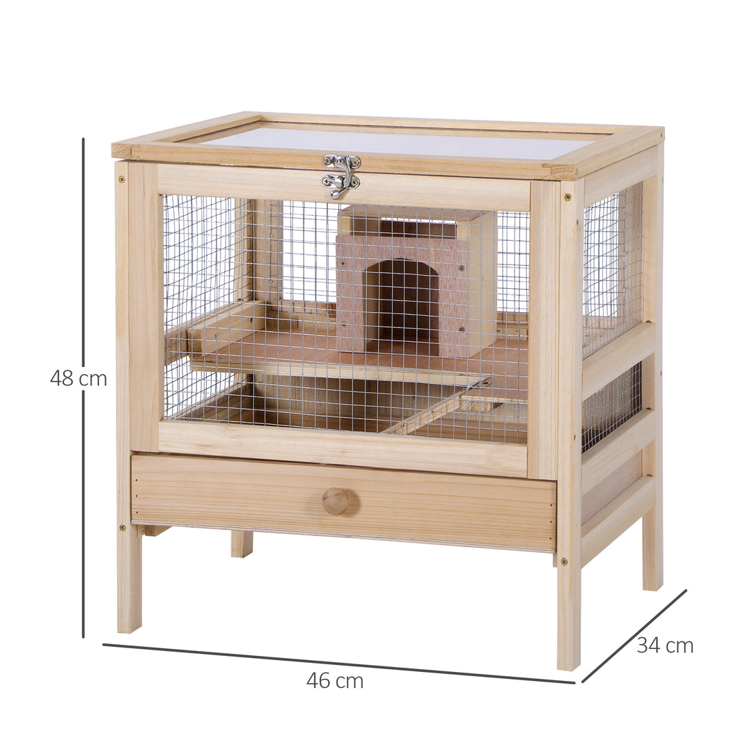 Hamster Cage Rodent Mouse Pet Small Animal Kit Large Wooden hut Box Double Layers Easy Clean 46 x 34 x 48 cm