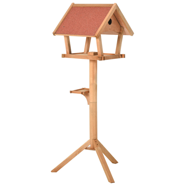 PawHut Wooden Bird Feeder Table Freestanding for Garden Backyard Outside Decorative Pre-cut Weather Resistant Roof 49 x 45 x 139 cm Natural