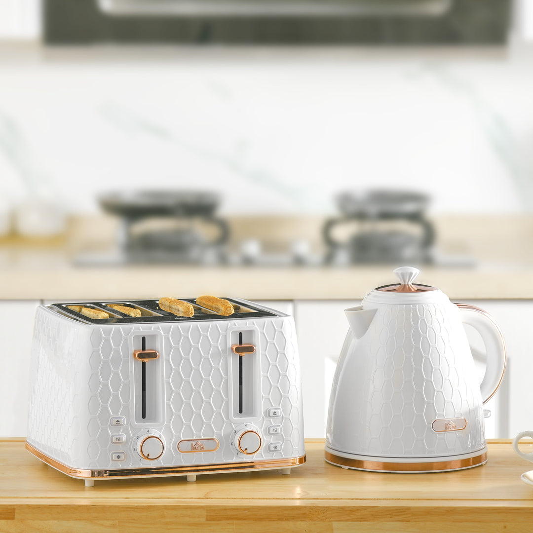 Fast Boil Kettle & 4 Slice Toaster Set, Kettle and Toaster with 7 Browning Controls, Crumb Tray, 1.7L 3000W - White