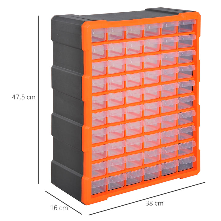 60 Drawers Parts Organiser Wall Mount Storage Cabinet Garage Small Nuts Bolts Tools Clear Orange