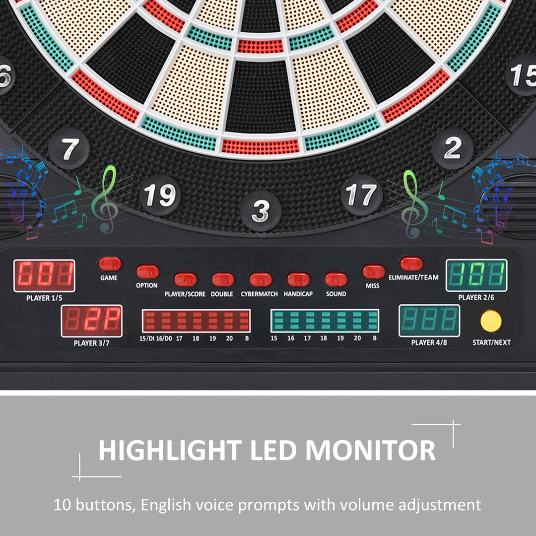 Electronic Dartboard In Case LED Scoreboard w/ 12 Darts 30 Heads Side Storage Cabinet Black White