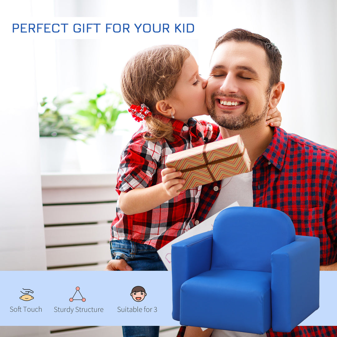 Kids Mini Sofa 3 in 1 Table Chair Set Children Armchair Seat Relax Game Playroom Seater Girl Boys Blue
